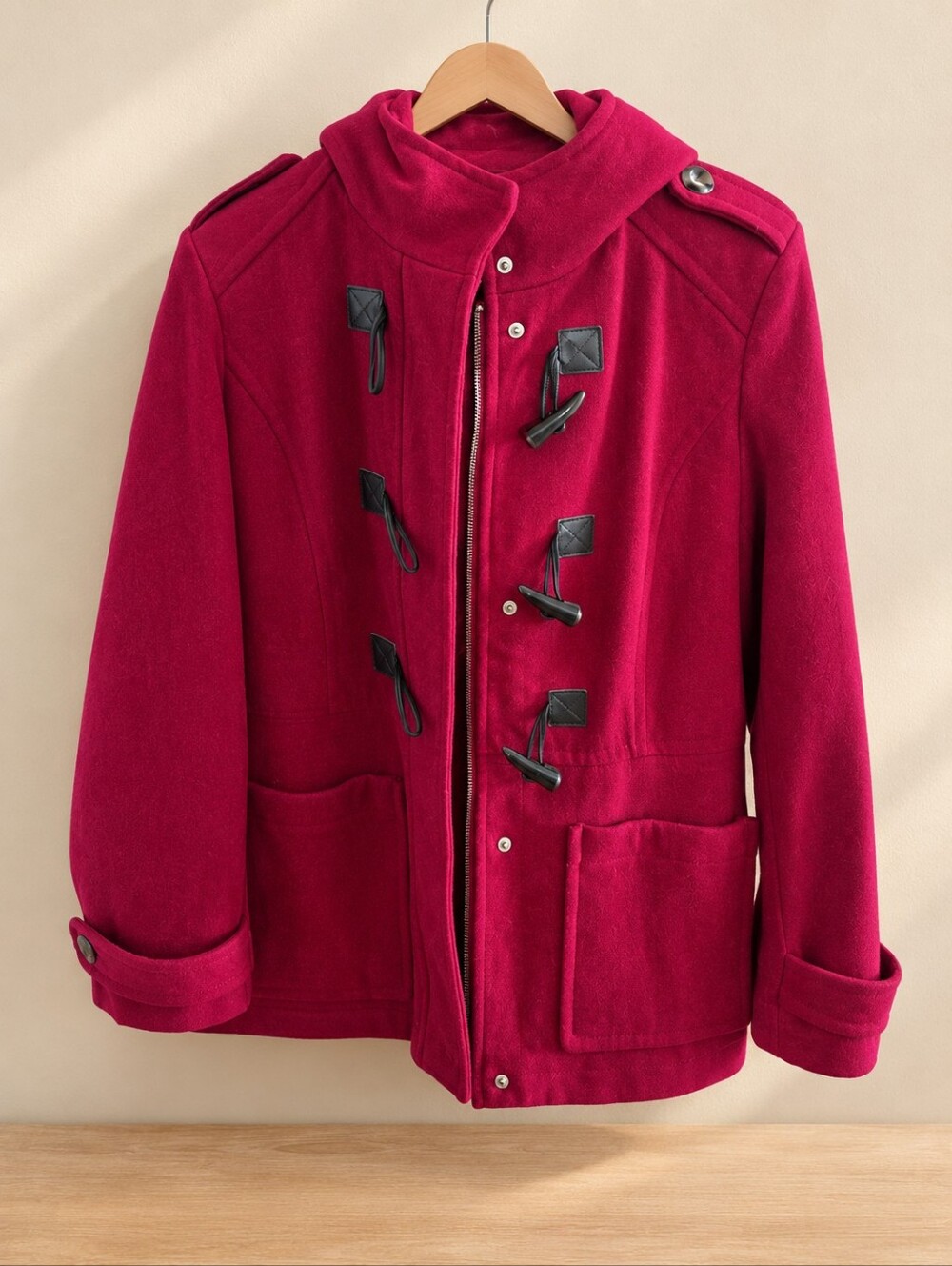 London Fog Red Wool Toggle Pea Coat